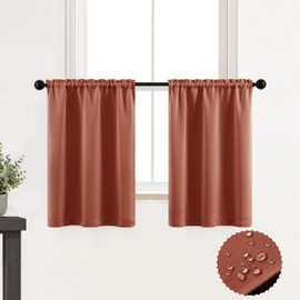 XTMYI Rustic Curtains for Kitchen Window,Boho Western Decor,Waterproof 70s Retro Curtains for Bathroom,24 Inch Length,Rust Orange