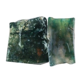 CRYSTALIS 2pcs Natural Big Moss Agate Flat Raw Slice Crystals, Loose Gemstone Wholesale Bulk Rough Jewelry Making Supply, Chakra And Healing Stones, Wire Wrapping, DIY, Gem Collection [25-35mm]