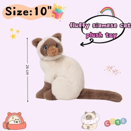 unsnurnoch 10" Realistic Siamese Cat Plush Toy, Soft Stuffed Siamese Kitty Plush Animal, Cute Lifelike Cat Doll for Kids, Bedroom Sofa Decor, Birthday