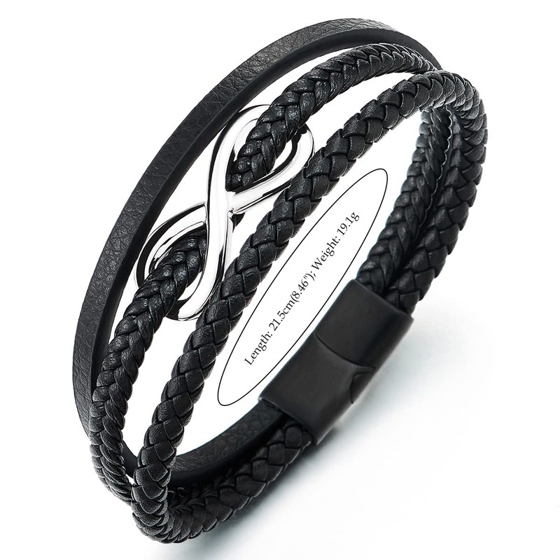 COOLSTEELANDBEYOND Infinity Love Infinity Number 8 Interwoven Three Strands Black
