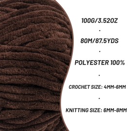 2 Pack Fluffy Chenille Yarn for Crocheting, Chunky Velvet Yarns for Crochet Amigurumi, Baby Yarn for Crocheting Soft Blanket, 174.9yds /7 oz Bulky Yarns for Crafts/Hats/Shoes/Socks (2 Coffee)