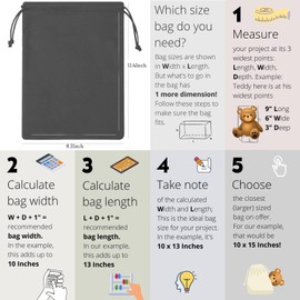 Drawstring Bags, 10Pcs Toy Storage Adult Foldable Cinch and Ditty Stuff Pouch Toy Bags Multi Purpose Camping Bags Storage Adjustable Small Jewelry Pouch Stuff Sack for Storage, 11.4x8.3Inch(Black)