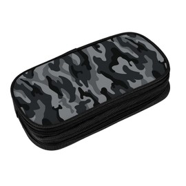 Perinsto Estuche suave de gran capacidad con múltiples compartimentos - Motivo camuflaje militar - Negro y gris - Para la escuela, la oficina, el hogar - Negro