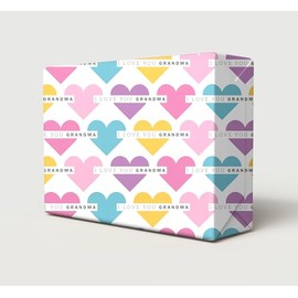 4 Sheets 4 Tags Mother's Day Multi Colour Hearts I LOVE YOU GRANDMA Design Wrapping Paper Pink Granny Birthday Gift Wrap (PA)