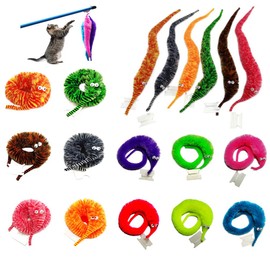 SHENGSEN - 40 juguetes de gusanos peludos, gusanos mágicos y peludos en cuerda, juguete de truco a granel, carnaval, regalos de fiesta para niños y gatos (20 colores)