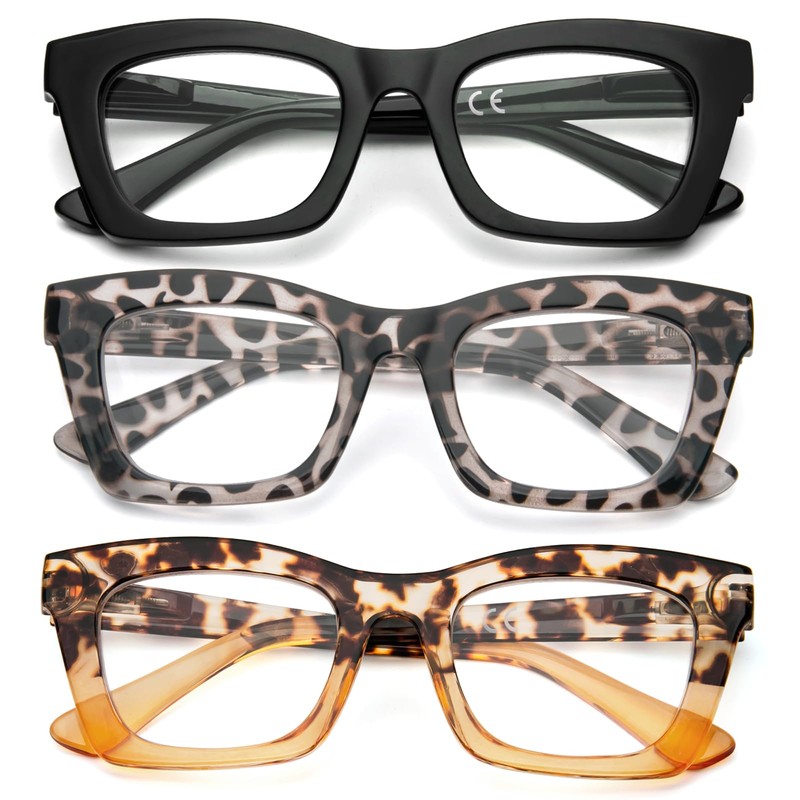 Kodilin 3er Pack Vintage Oversize Square Frame Large Retro Square