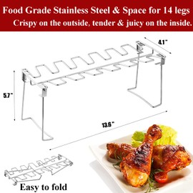 Triceratops Chicken Leg and Wing Rack, 14 Slots BBQ Chicken Drumsticks Holder Stainless Steel Roaster Stand for Smoker Grill, Oven, Charcoal Grill