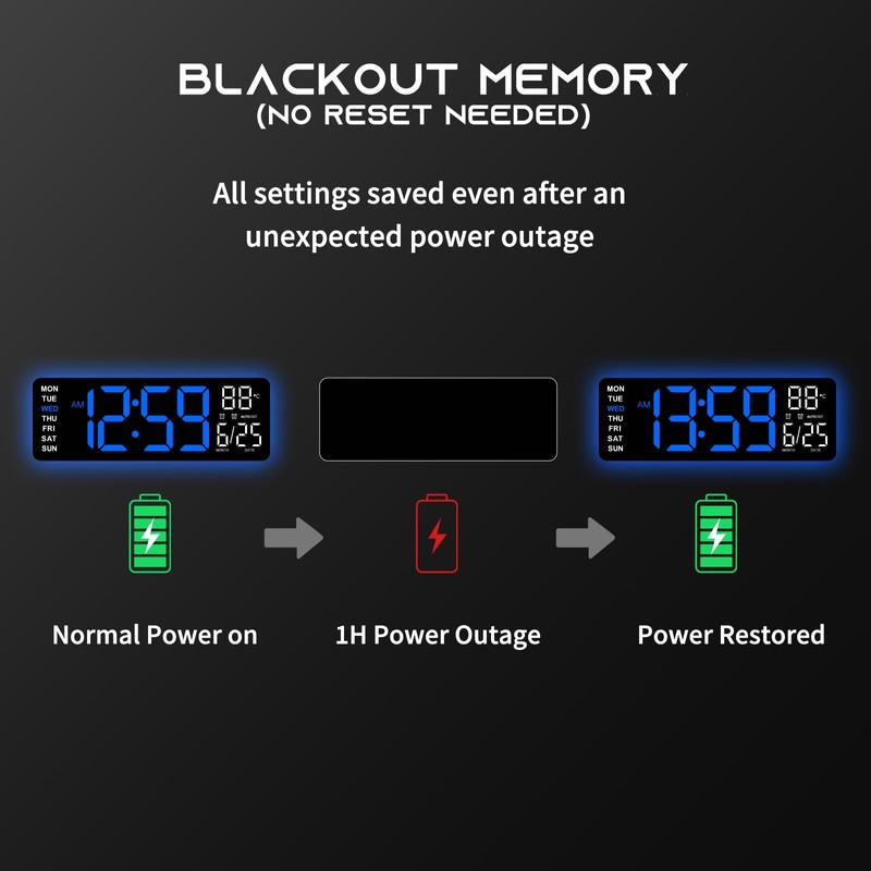 EASYERA 16.5" Large Digital Wall Clock with BT Sync, RGB