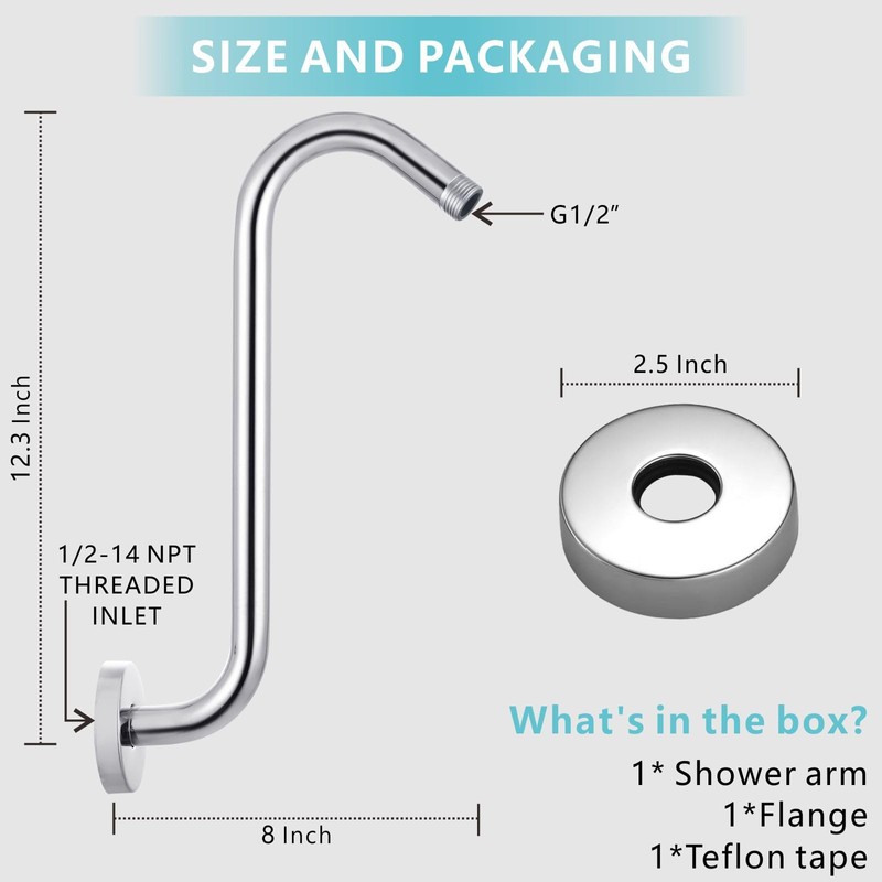 Nuodan Shower Head Extension Arm with Flange, S Shaped High