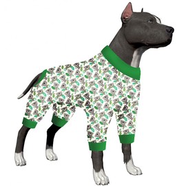 LovinPet Pitbull Clothing - Camisa calmante para la ansiedad, mameluco para perro antilamer, tela ligera, estampado de eucalipto, pijama para perro grande, ropa para perro, pijamas para perro niño o niña, color verde koala, talla M