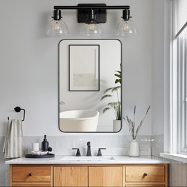 bolrok Black Bathroom Mirror 20X30 Inch Rounded Rectangle Wall Mirror Stainless Steel Metal Frame Vanity Mirror Anti-Rust for Entryway, Bathroom, Vanity, Living Room Hangs Vertically or Horizontally