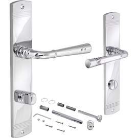 JUVA Door Handle Set Room Door Handle Door Fitting Antique Brass Polished on Long Plate Toilet Bathroom Door Handle Chrome-Plated Polished Shiny Model Lady 151 Building Fittings