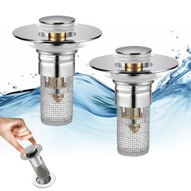 Upgraded Multipurpose 3 in 1 Kitchen Sink Drain Strainer and Stopper Combo, Stainless Steel Metal Pop Up Sink Stopper, Anti-Clogging Basket Strainer with Foldable Handle for US Standard Drain, Home Accessories