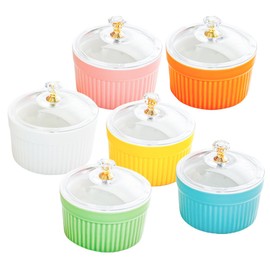 8 ounces (about 226.8 grams), with lid, Baked souffle, pudding, dessert, pie, quiche, Mini souffle cup, ceramic souffle cup, Ice Cream bowl, Ceramic bowl 6-piece set