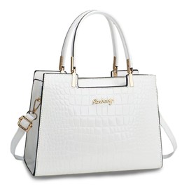 CORIOS Vintage Handbag for Women Crocodile Embossed Shoulder Bag PU Leather Crossbody Messenger Bag Multi-Pocket Satchel Bag Elegant Work Travel Office Party Shopping Top Handle Bag White