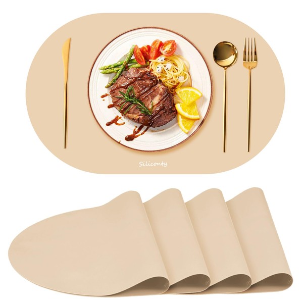 Silicone Placemats, Oval Placemats Set of 4. Heat-Resistant Placemats, Easy