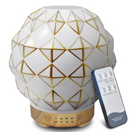Youenkity Essential Oil Diffuser, Glass Aromatherapy Diffuser with 7 Color LED Lights, with Remote Control, Cool Mist Humidifier, Timed Mist, Auto Shut-Off with No Water, Aquamarine (White)