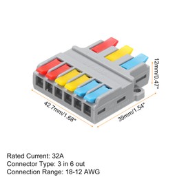 MECCANIXITY 10pcs Din Rail Press Quick Terminal Blocks DIY Splicing Wire Connectors (3 in 6 Out) 35A Terminal Blocks for Wiring Cable Circuit Inline 28-12AWG