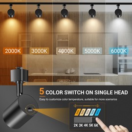 VANoopee 5-Color J Type Track Lighting Heads Dimmable LED Track Light Heads Bright Rail Ceiling Spotlight Fixtures Accent Task, 2700K-6000K, Flicker Free CRI90+ 24° 10W 800lm, Matte Black, Pack of 6