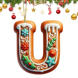 26 Gingerbread Alphabet Letter Ornaments, Christmas Letters Ornaments A to Z, Letters Decorative Hanging Xmas Alphabet Letters for Christmas Tree DIY Craft Ornament (V)