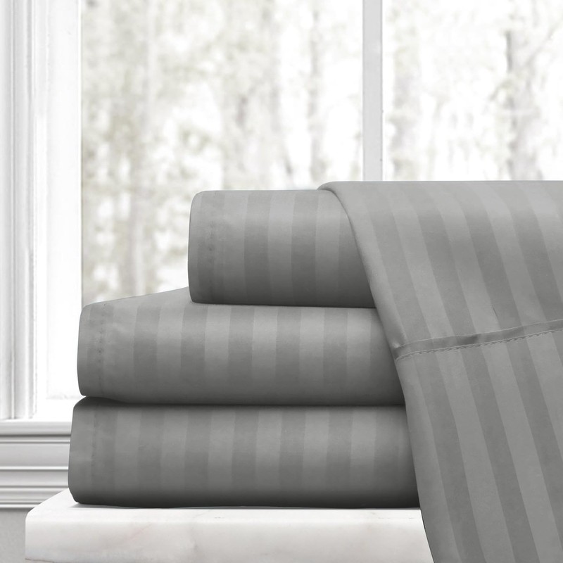 Ev Dekor® Double Duvet Cover Set Hotel Quality Stripes Satin