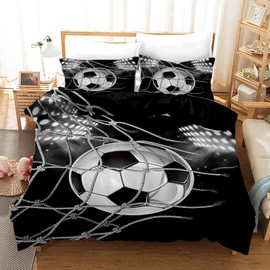 KAIDAARTLH Football Bed Linen Set 135 x 200 cm, Football Motif Print Microfibre Duvet Cover 3-Piece with Zip and 2 Pillowcases 50 x 75 cm, for Bedroom Decor (A, 135 x 200 cm)