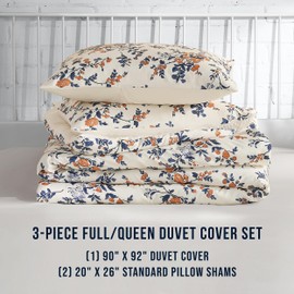 Lucky Brand Garden Floral Bouquet Full/Queen Microfiber Duvet Cover Set - 3 Piece Reversible Bedding Set with (1) 68"x90" Duvet Cover, (2) 20"x26" Pillow Shams