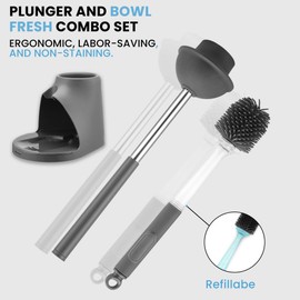 ToiletBuddies Toilet Brush & Plunger Set - Toilet Bowl Brush and Holder, Refillable Liquid Dispenser Brush - 2 in 1 Silicone Toilet Brush & Plunger Set for Bathroom
