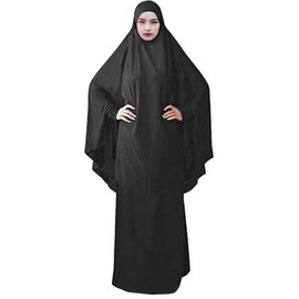 Ladies Abaya Mukena Telekung Black Overhead Sleeves 2 Piece Blouse Women Gift Ramadan Eid Prayer Modest Cloth