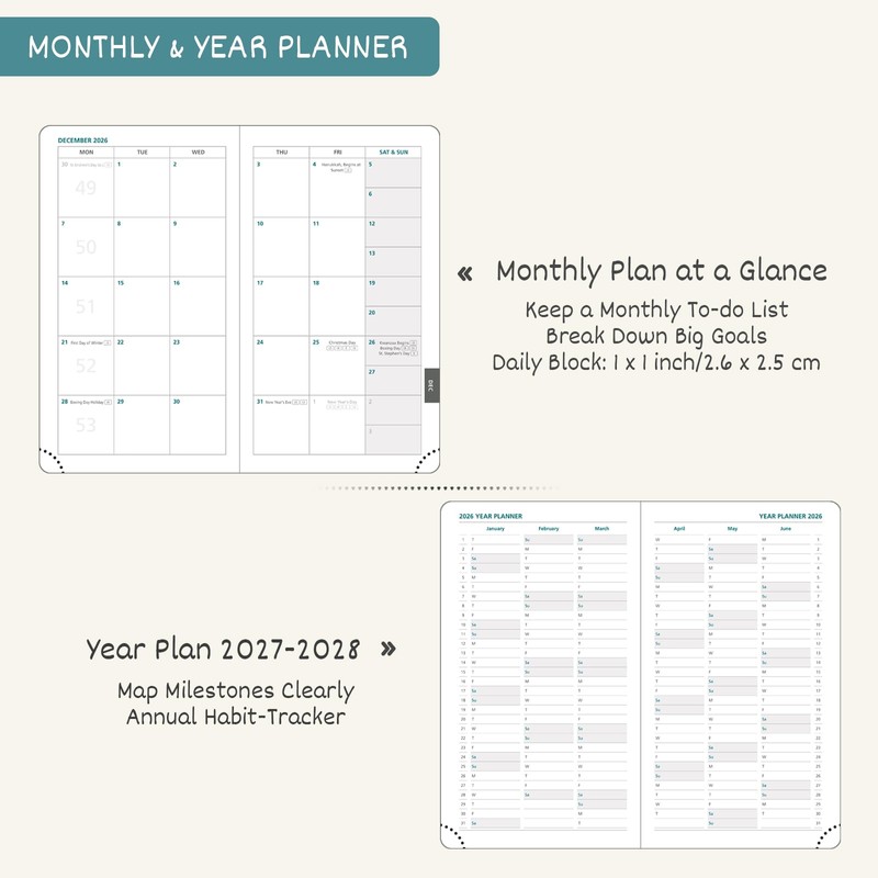 BEZEND Pocket Planner 2027 Weekly and Monthly (3.5" x 6")