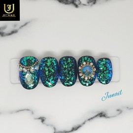 Aquamarine handmade nail tips - Short Round Square / 아쿠아마린 수제네일팁 - 숏라운드스퀘어