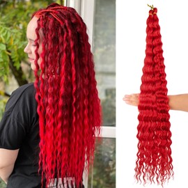 Deep Wave Crochet Hair For Black Women Curly Braiding Hair 30 Inch 2 Packs Ocean Wave Braiding Hair Extensions Soft Crul Crochet Hair For Boho Braids(30inch, 2pack, red)…