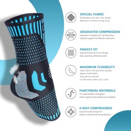 Professional Ankle Support Brace 2 Pack, Breathable Plantar Fasciitis Socks, Anti-Slip Ankle Compression Sleeve Socks for Joint Pain, Ligament Damage, Sprained Ankle, Achilles Tendonitis, Sports