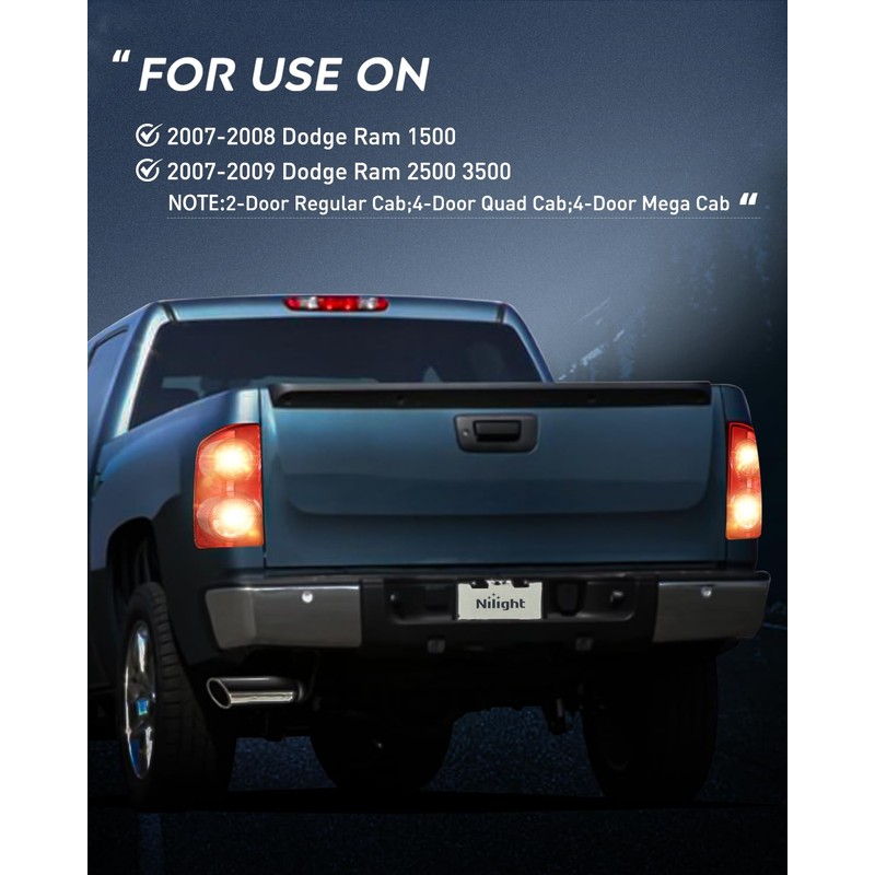 Nilight Taillight Assembly Compatible with 2007 2008 Dodge Ram 1500