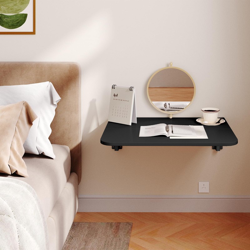 HOOBRO Folding Table, Wall Mounted Floating Desk with Iron Bracket,