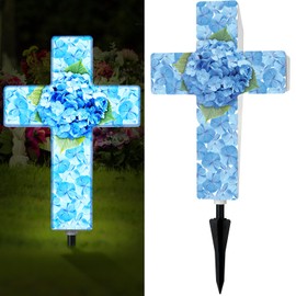 Yousoontic Hydrangea Solar Stake Light for Outdoor Memorial Hydrangea Garden Cross Stake Light for Grave Cemetery Blue Flower Solar Cross Garden Decor for Home Patio Yard Pathway Lawn Decoration