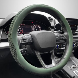 LKWLIKEI - Funda Universal para Volante de Coche, de 15 Pulgadas, Tela de Microfibra Transpirable, Antideslizante, cómoda, cálida en Invierno y Fresca en Verano, Verde