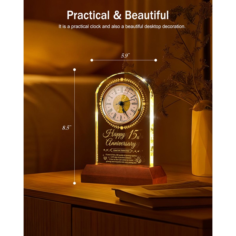 15th Wedding Anniversary Crystal Clock Gifts