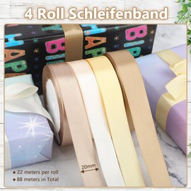 4 Rolls of Gift Ribbon, 20 mm Ribbon for Crafts, Satin Ribbon Fabric Ribbon for Christmas Gift Packaging, Hair Bows Ribbon (Gold)