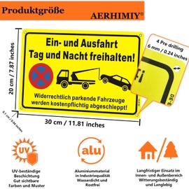 Ein und Ausfahrt Freihalten Sign, Metal, Reflective, 20 x 30 cm, Einfahrt Freihalten Signs, Ausfahrt Freihalten Sign, Parken Verboten Sign, UV-Resistant, Waterproof, Rustproof, with Drill Holes