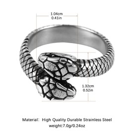 HZMAN Snake Ring Men Women Gothic Jewelry Retro Animal Fashion Personality Stainless Steel Ring, Metal, No Gemstone