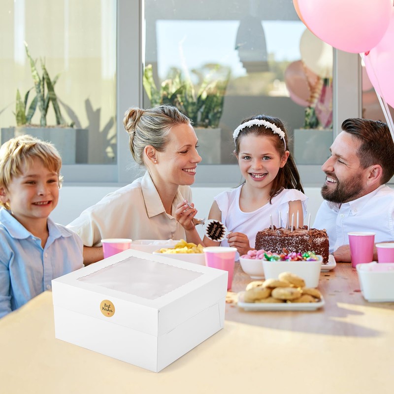 DOYIDE 12Pcs Cake Boxes, 12x12x6 Inches White Bakery Boxes with