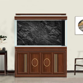 ZatiasMiller Black Rock Aquarium Background Stone Reptile Habitat Background Rocky Fish Tank Terrarium Background Polyester Black Tanks Decor Vinyl 48x24in