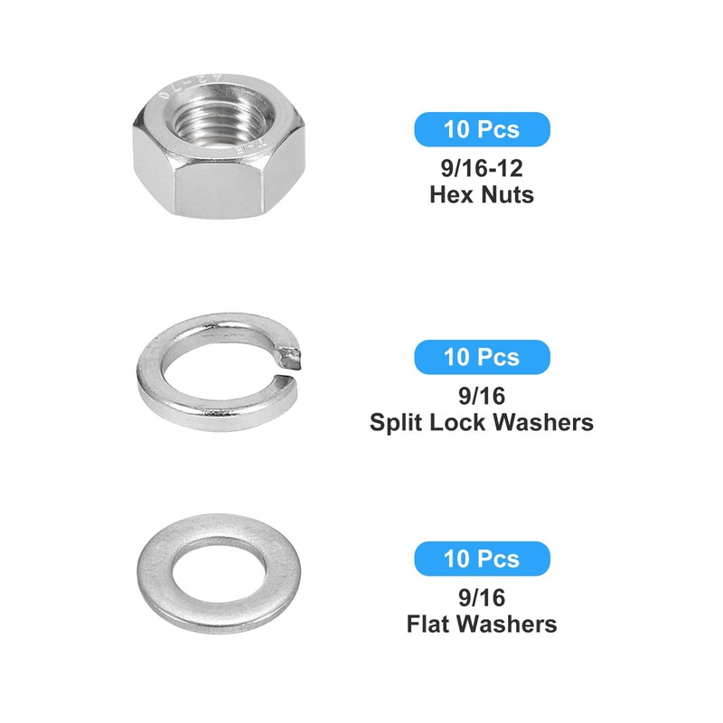 METALLIXITY Hex Nuts Assortment Kit (9/16"-12 Hex Nuts with 9/16