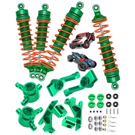 hopsupRC Upgrades Part for 1/10 Slash/Rustler/Stampede/Hoss 4x4 VXL 4wd,Full Metal Big Bore RC Shock Absorber & Alloy Steering Blocks Caster Blocks C-Hubs Stub Axle Carriers,Wheel Hex,Green