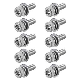 uxcell M3 x 8mm Stainless Steel Hex Socket Head Cap Screws Bolts Combine with Spring Washer and Plain Washers 10pcs