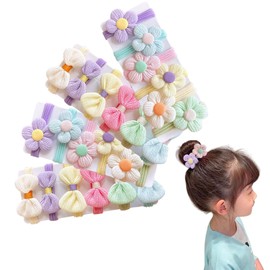 Hair Rubber for Children, 24 Pieces, Stylish, Cute, Colorful Flowers, Ribbon, Bowknots, Kids, Tangle-Free, Painless, Hair Elastic for Toddlers and Girls, Hair Accessories, Hair Accessories, For Girls,