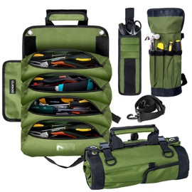 CLESOO Roll Up Tool Bag Organizer 10 Pockets Tool Roll Storage Pouch Heavy Duty Portable Tool Storage Carrier Bag for Men Mechanic Electrician & Hobbyist Army Green