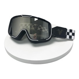TUJOBA JustEnFly Adult Anti-Glare OTG ATV Motocross Goggles Compatible with Retro style helmets (Classic silver lenses with black and white stripes)