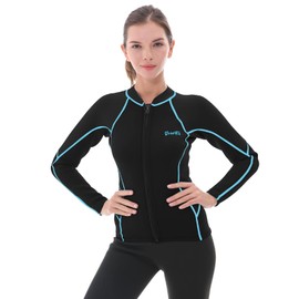 GoldFin Wetsuit Top Women, 2mm Wetsuits Jacket Long Sleeve Neoprene Tops for Water Aerobics Diving Surfing Swimming
